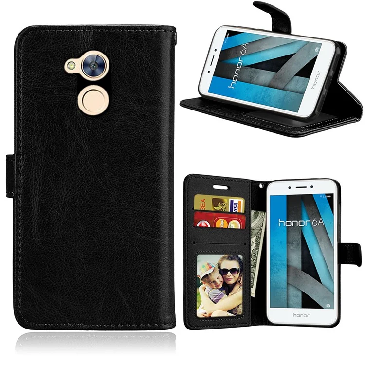 Solid Color Wallet Stand Protective Leather Case for Huawei Honor 6A / Honor 5C pro - Black