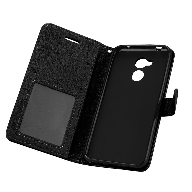 Solid Color Wallet Stand Protective Leather Case for Huawei Honor 6A / Honor 5C pro - Black