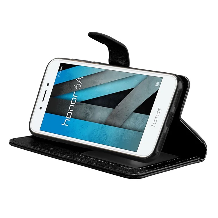 Solid Color Wallet Stand Protective Leather Case for Huawei Honor 6A / Honor 5C pro - Black
