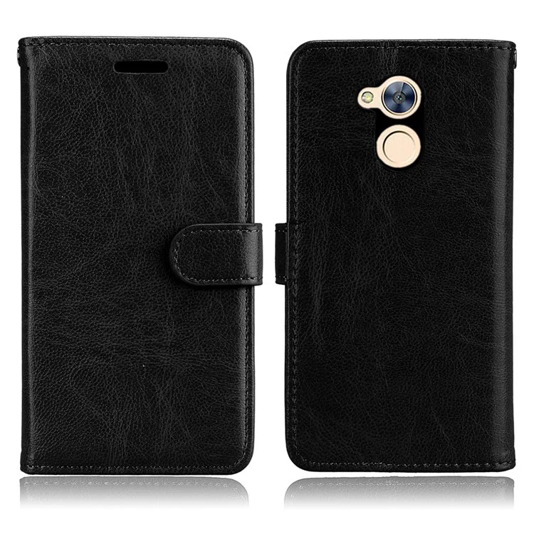 Solid Color Wallet Stand Protective Leather Case for Huawei Honor 6A / Honor 5C pro - Black