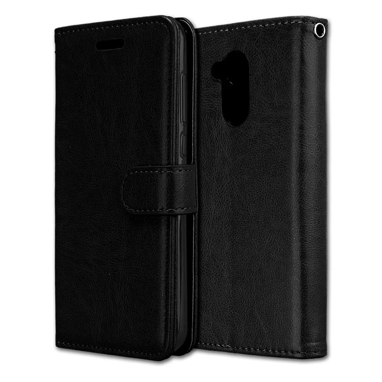 Solid Color Wallet Stand Protective Leather Case for Huawei Honor 6A / Honor 5C pro - Black
