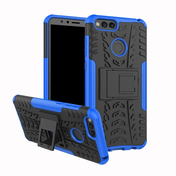 2-en-1 Motif de Pneu Kickstand pc + Tpu Combo Mobile Case For Huawei Honor 7X - Bleu