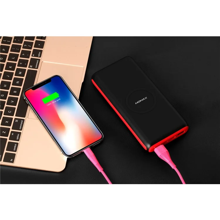 MOMAX Q.Power 2X Qi Wireless Charger Portable 20000mAh Dual USB Power Bank - Black