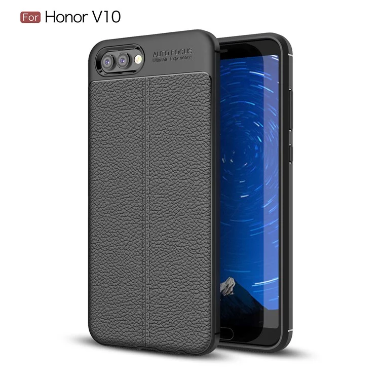 Litchi Skin TPU Phone Accessory Case for Huawei Honor V10 - Black