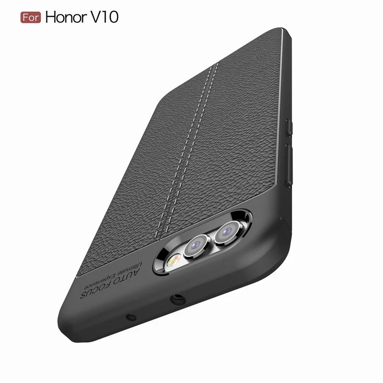 Litchi Skin TPU Phone Accessory Case for Huawei Honor V10 - Black