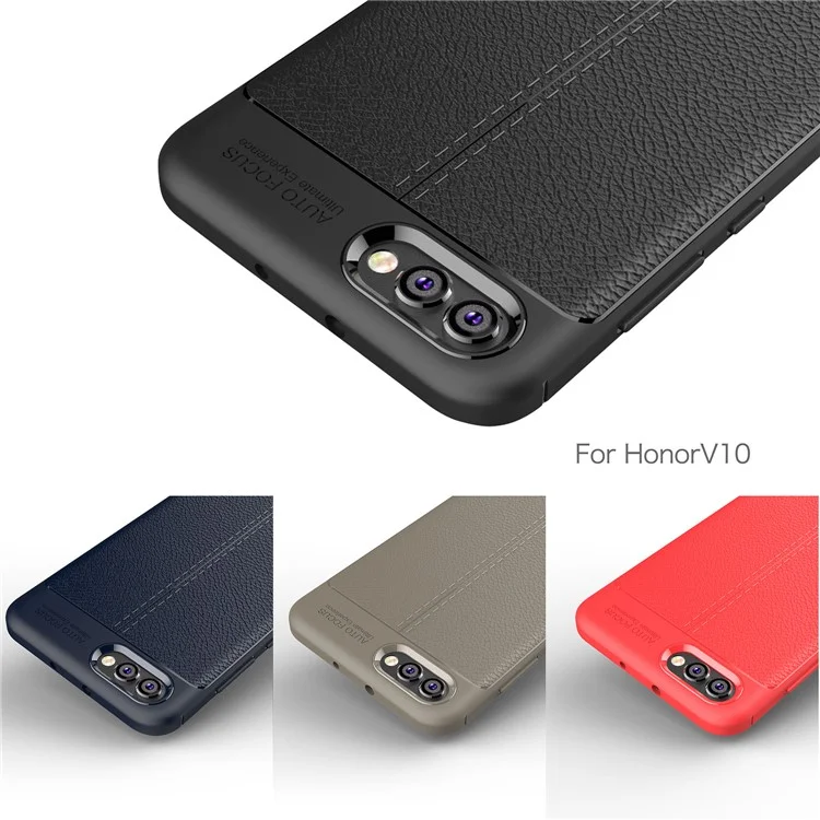 Litchi Skin TPU Phone Accessory Case for Huawei Honor V10 - Black