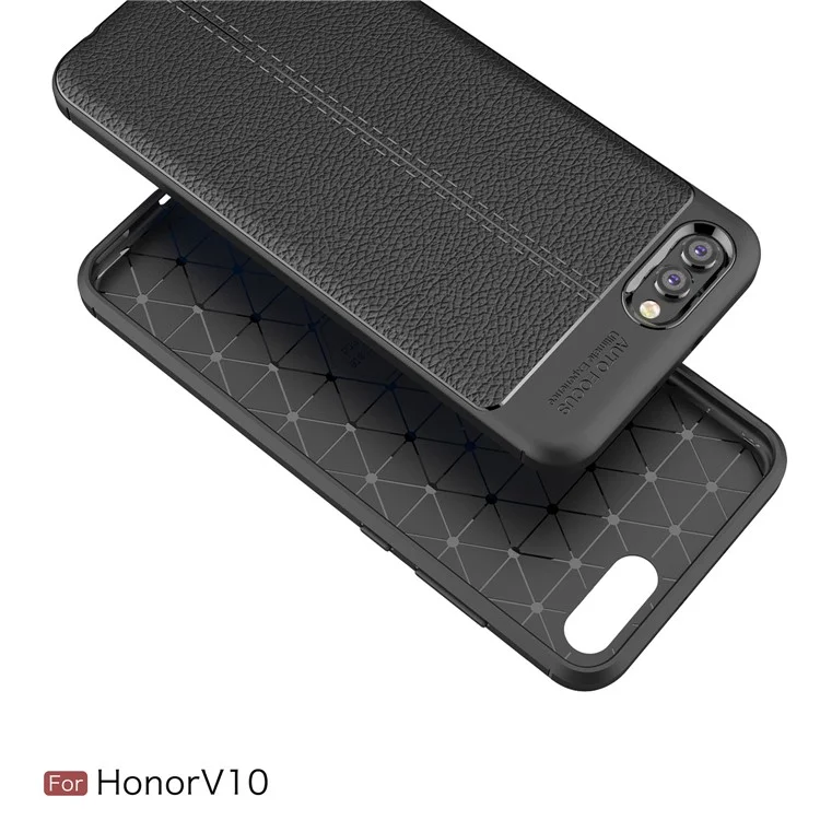 Litchi Skin TPU Phone Accessory Case for Huawei Honor V10 - Black