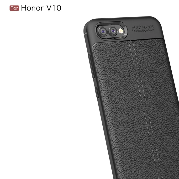 Litchi Skin TPU Phone Accessory Case for Huawei Honor V10 - Black