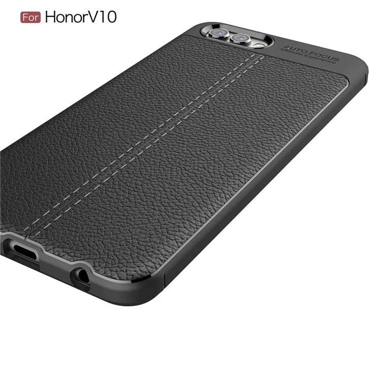 Litchi Skin TPU Phone Accessory Case for Huawei Honor V10 - Black