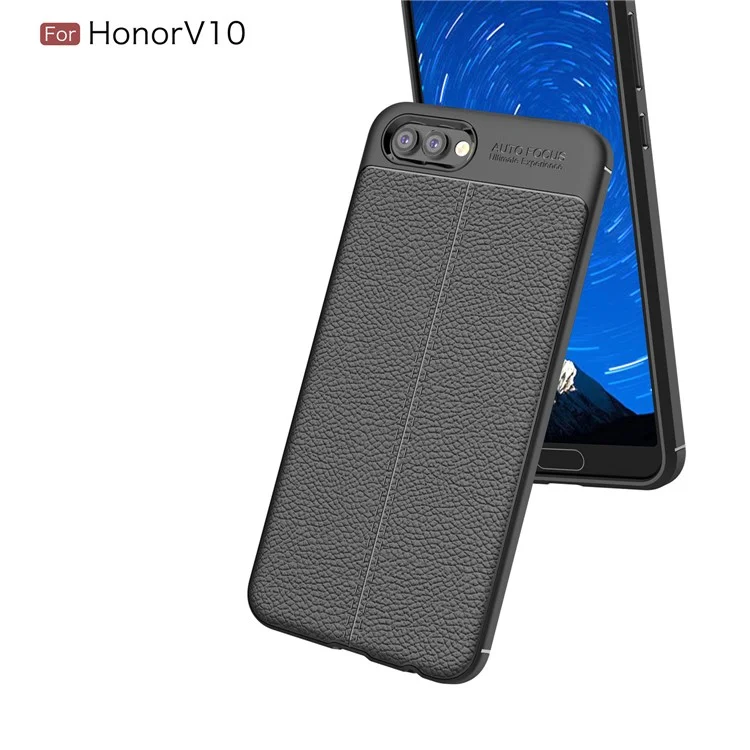 Litchi Skin TPU Phone Accessory Case for Huawei Honor V10 - Black