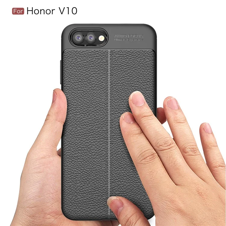Litchi Skin TPU Phone Accessory Case for Huawei Honor V10 - Black