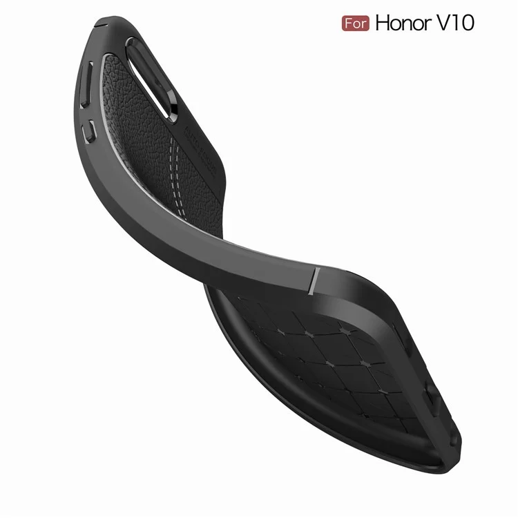 Litchi Skin TPU Phone Accessory Case for Huawei Honor V10 - Black