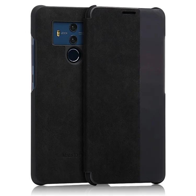 Side View Window Crazy Horse Texture Smart Leather Phone Case for Huawei Mate 10 Pro - Black
