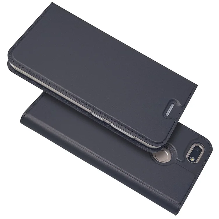 Magnetic Attraction PU Leather Card Holder Stand Case for Huawei Y6 Pro (2017) / Enjoy 7 / P9 lite mini - Black