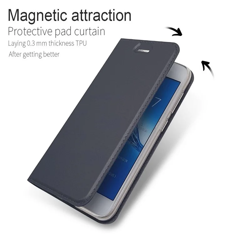 Magnetic Attraction PU Leather Card Holder Stand Case for Huawei Y6 Pro (2017) / Enjoy 7 / P9 lite mini - Black