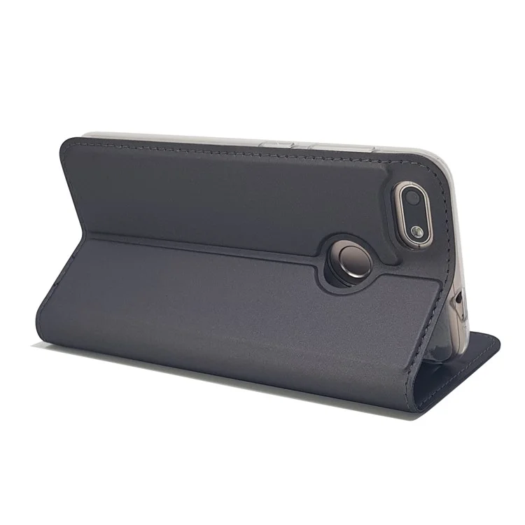 Magnetic Attraction PU Leather Card Holder Stand Case for Huawei Y6 Pro (2017) / Enjoy 7 / P9 lite mini - Black