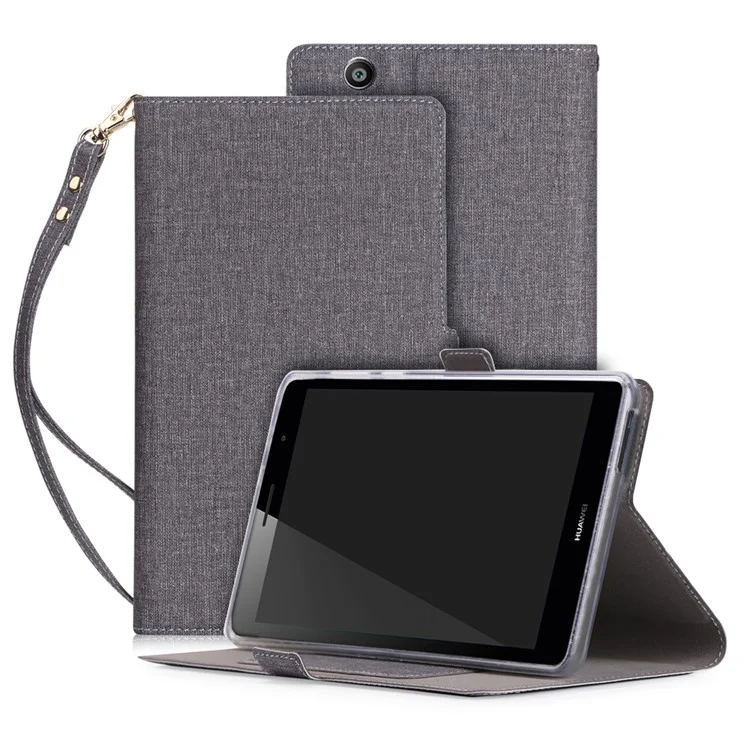 PU Leather Card Slots Magnetic Stand Cover with Strap for Huawei MediaPad T3 7.0 (3G) - Grey