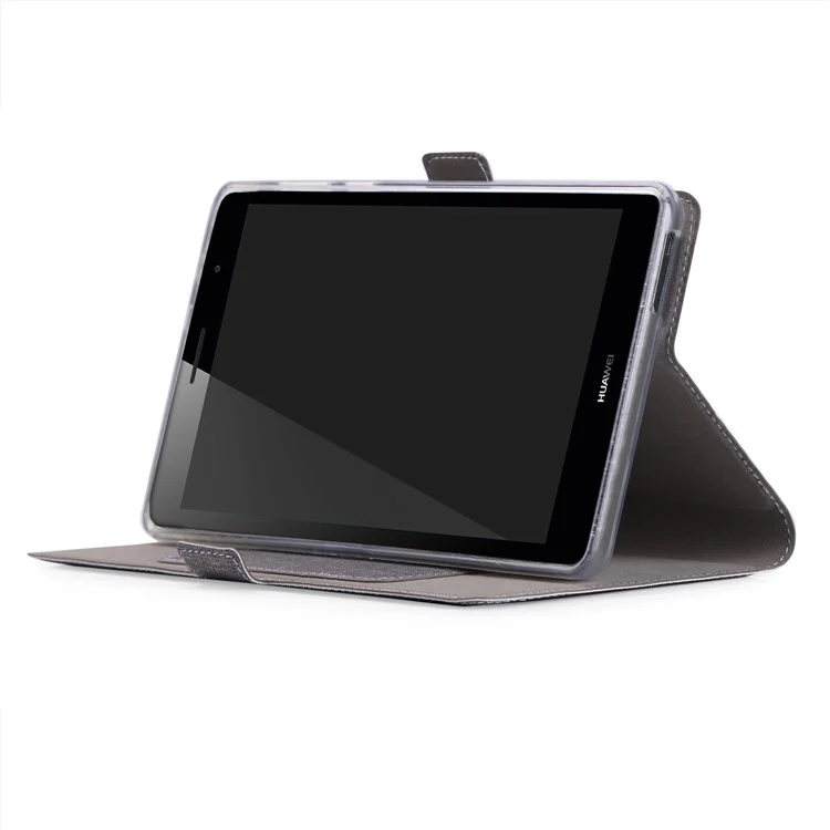 PU Leather Card Slots Magnetic Stand Cover with Strap for Huawei MediaPad T3 7.0 (3G) - Grey
