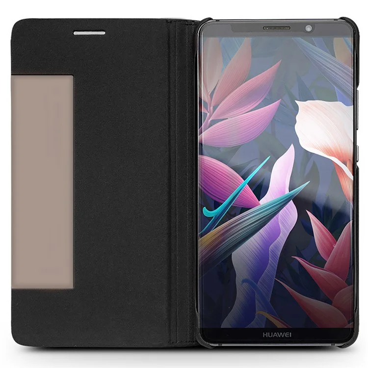 QIALINO Classic Style View Window Cowhide Texture Leather Smart Phone Case for Huawei Mate 10 Pro - Black