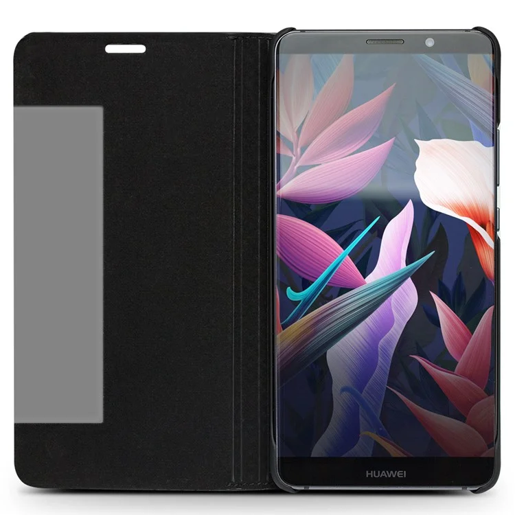 QIALINO for Huawei Mate 10 Pro Grid Texture View Window Genuine Leather Stand Smart Case - Black
