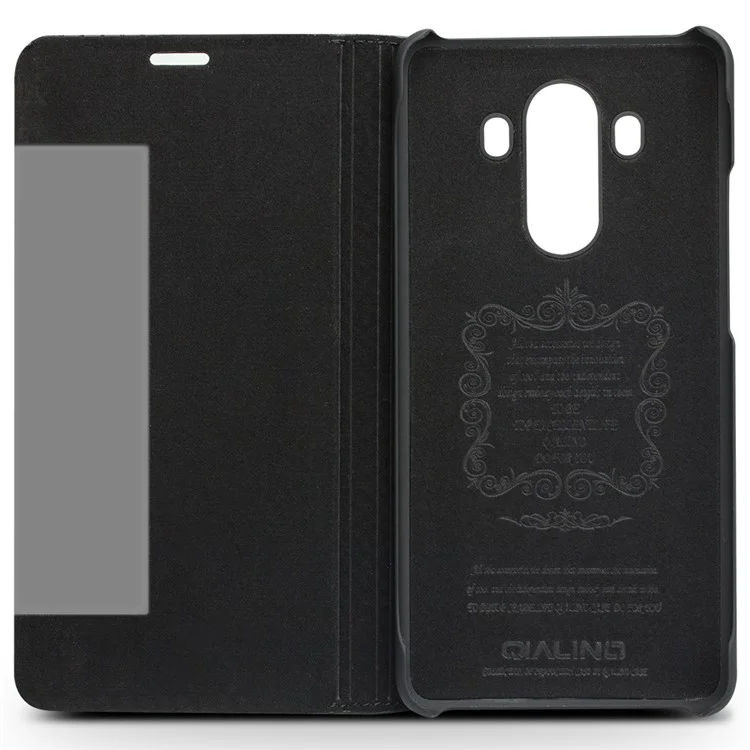 QIALINO for Huawei Mate 10 Pro Grid Texture View Window Genuine Leather Stand Smart Case - Black