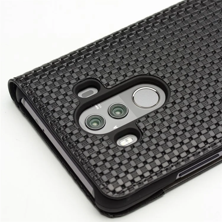 QIALINO for Huawei Mate 10 Pro Grid Texture View Window Genuine Leather Stand Smart Case - Black