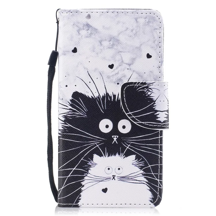 Pattern Printing Wallet Leather Stand Case for Huawei P10 Lite - Black and White Cat