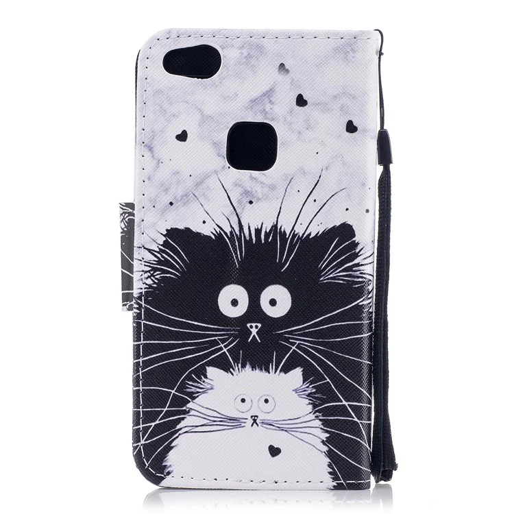 Pattern Printing Wallet Leather Stand Case for Huawei P10 Lite - Black and White Cat