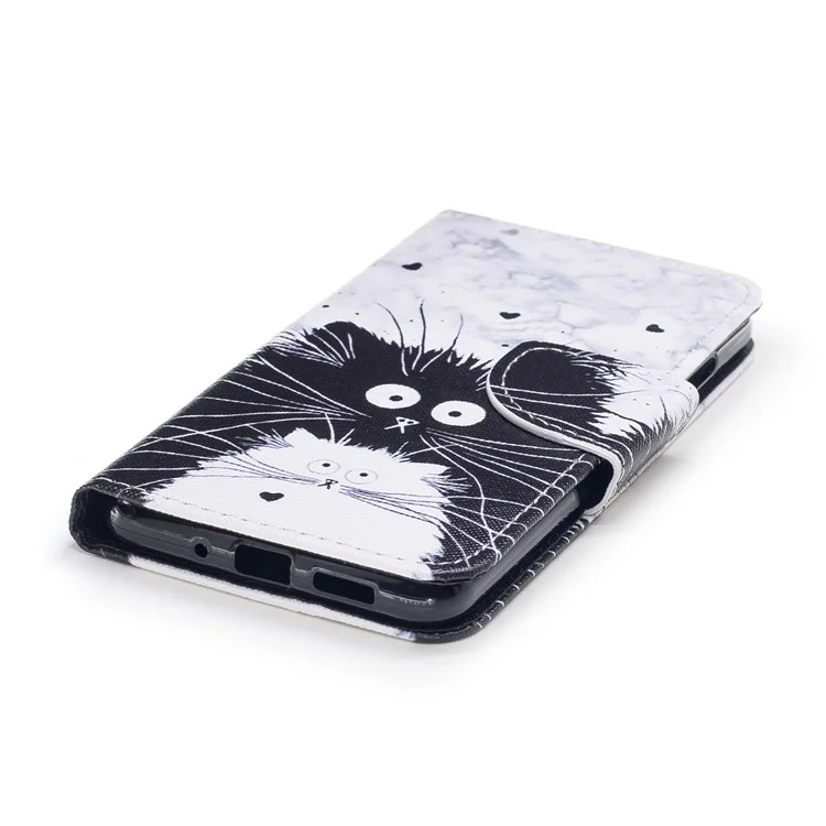Pattern Printing Wallet Leather Stand Case for Huawei P10 Lite - Black and White Cat