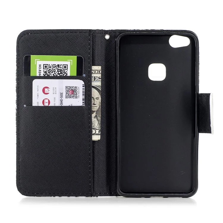 Pattern Printing Wallet Leather Stand Case for Huawei P10 Lite - Black and White Cat