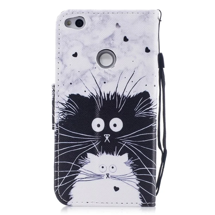 Pattern Printing Leather Wallet Case for Huawei P8 Lite (2017) / Honor 8 Lite - Black and White Cat