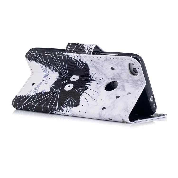 Pattern Printing Leather Wallet Case for Huawei P8 Lite (2017) / Honor 8 Lite - Black and White Cat