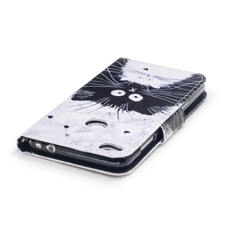 Pattern Printing Leather Wallet Case for Huawei P8 Lite (2017) / Honor 8 Lite - Black and White Cat