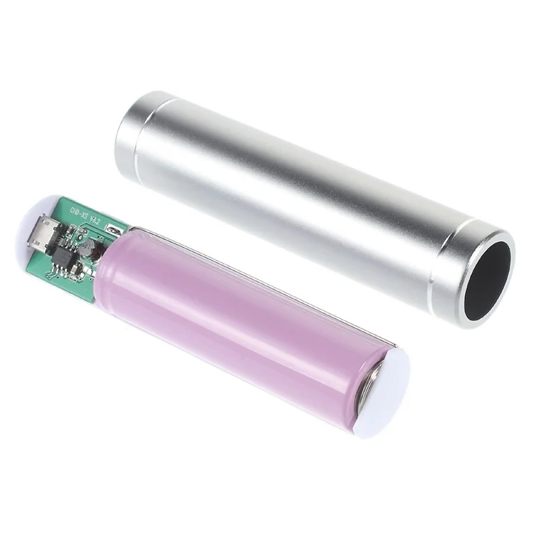 Metal Cylinder DIY Power Bank Case and Micro USB Cable (A1-2) - Silver