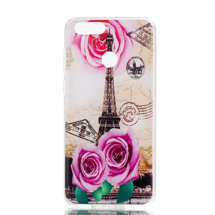 Pattern Printing Soft TPU Back Case for Huawei Honor 7X - Eiffel Tower and Roses