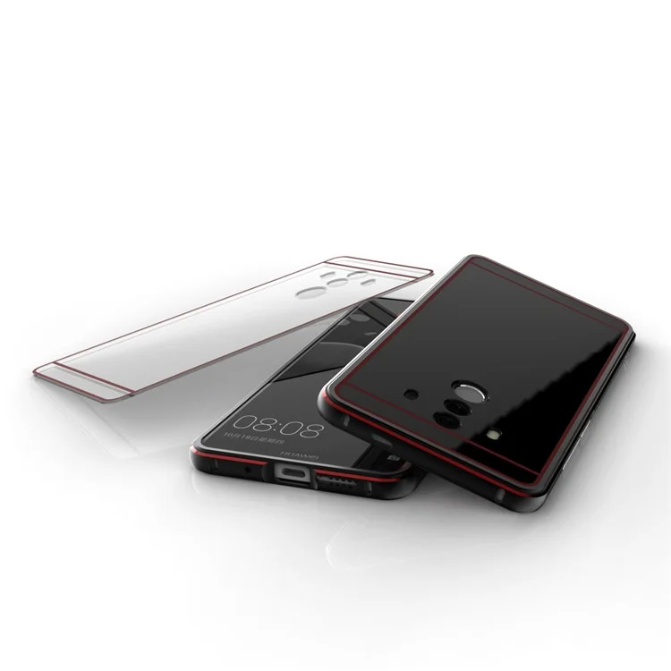 Transparent PC Back Plate + Metal Bumper Hybrid Case for Huawei Mate 10 Pro - Red