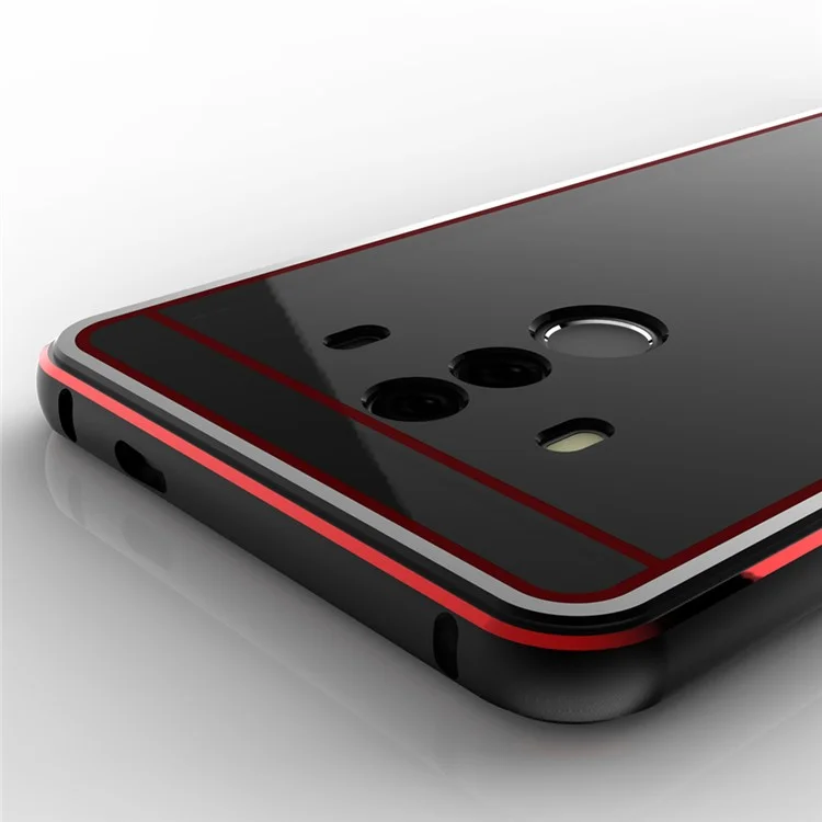 Transparent PC Back Plate + Metal Bumper Hybrid Case for Huawei Mate 10 Pro - Red