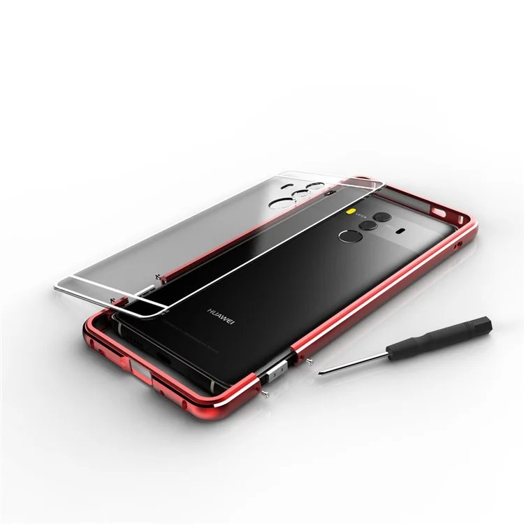 Transparent PC Back Plate + Metal Bumper Hybrid Case for Huawei Mate 10 Pro - Red