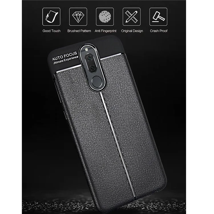 ANGIBABE Slim Litchi Grain Soft TPU Back Casing Cover for Huawei Mate 10 Lite / nova 2i / Maimang 6 / Honor 9i (India) - Black