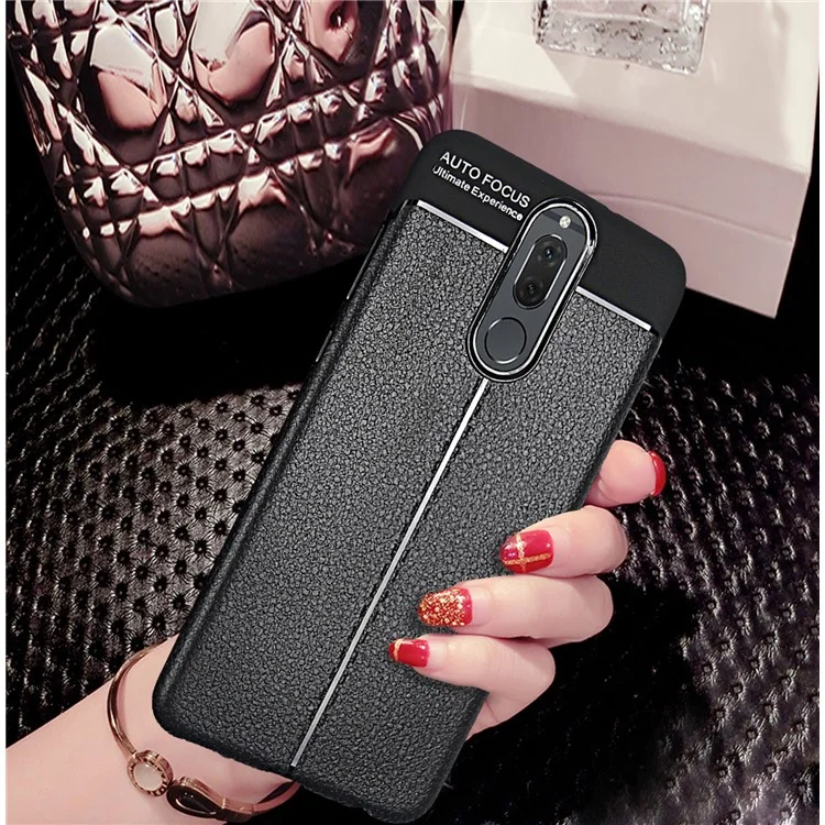 ANGIBABE Slim Litchi Grain Soft TPU Back Casing Cover for Huawei Mate 10 Lite / nova 2i / Maimang 6 / Honor 9i (India) - Black