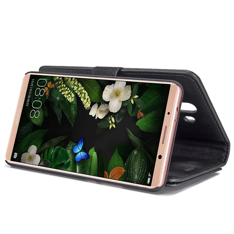 DG.MING Detachable 2-in-1 Split Leather Wallet Shell + PC Back Case for Huawei Mate 10 - Black