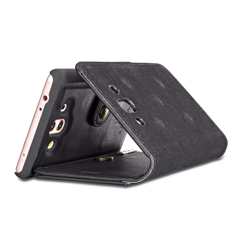 DG.MING Detachable 2-in-1 Split Leather Wallet Shell + PC Back Case for Huawei Mate 10 - Black