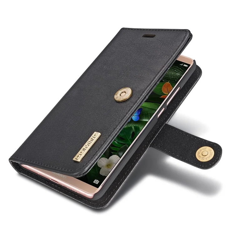 DG.MING Detachable 2-in-1 Split Leather Wallet Shell + PC Back Case for Huawei Mate 10 - Black