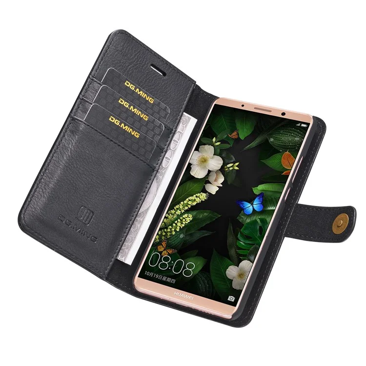 DG.MING Detachable 2-in-1 Split Leather Wallet Shell + PC Back Case for Huawei Mate 10 - Black