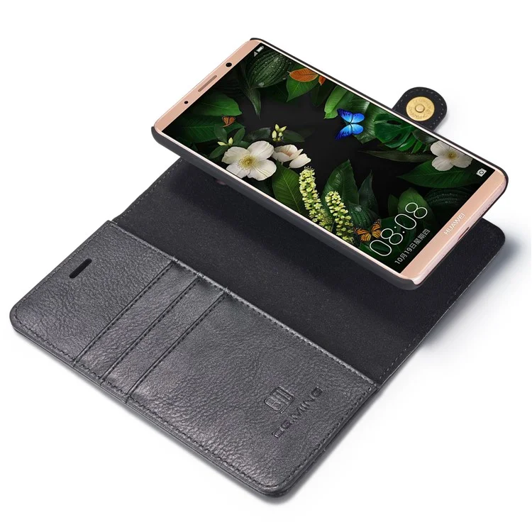 DG.MING Detachable 2-in-1 Split Leather Wallet Shell + PC Back Case for Huawei Mate 10 - Black