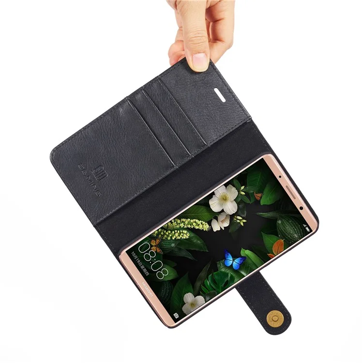 DG.MING Detachable 2-in-1 Split Leather Wallet Shell + PC Back Case for Huawei Mate 10 - Black