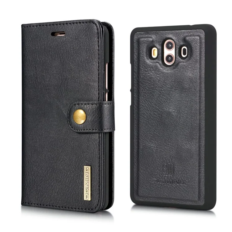 DG.MING Detachable 2-in-1 Split Leather Wallet Shell + PC Back Case for Huawei Mate 10 - Black