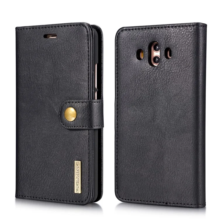 DG.MING Detachable 2-in-1 Split Leather Wallet Shell + PC Back Case for Huawei Mate 10 - Black
