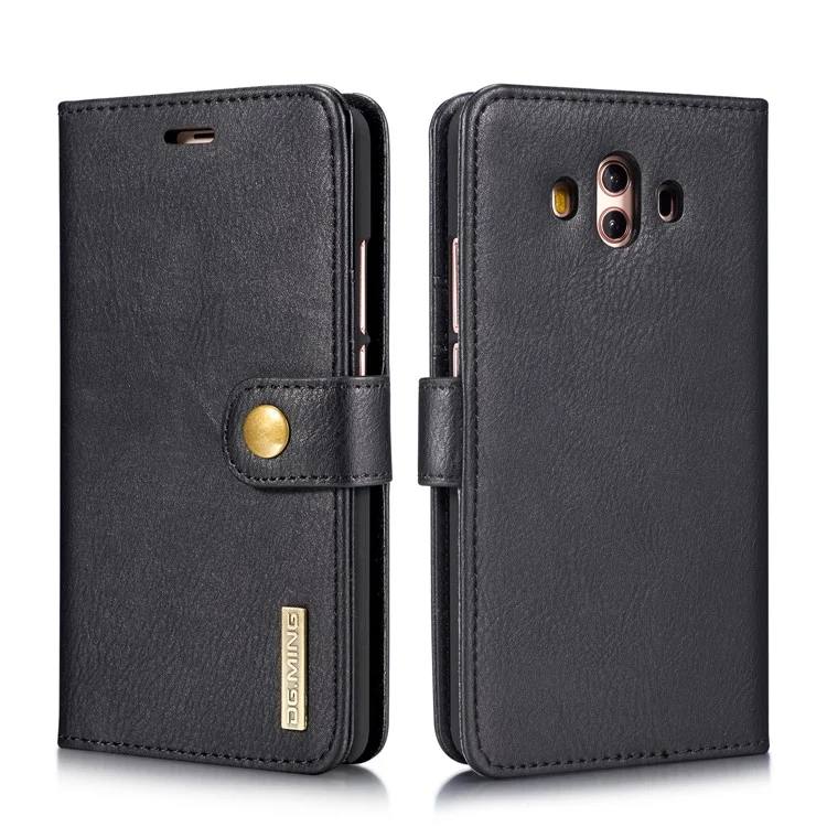 DG.MING Detachable 2-in-1 Split Leather Wallet Shell + PC Back Case for Huawei Mate 10 - Black