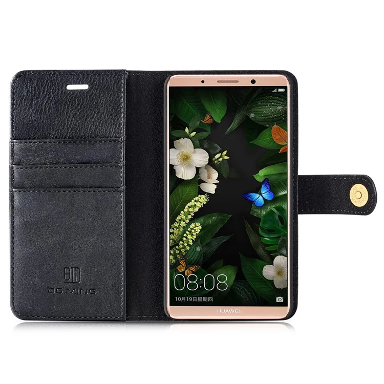 DG.MING Detachable 2-in-1 Split Leather Wallet Shell + PC Back Case for Huawei Mate 10 - Black